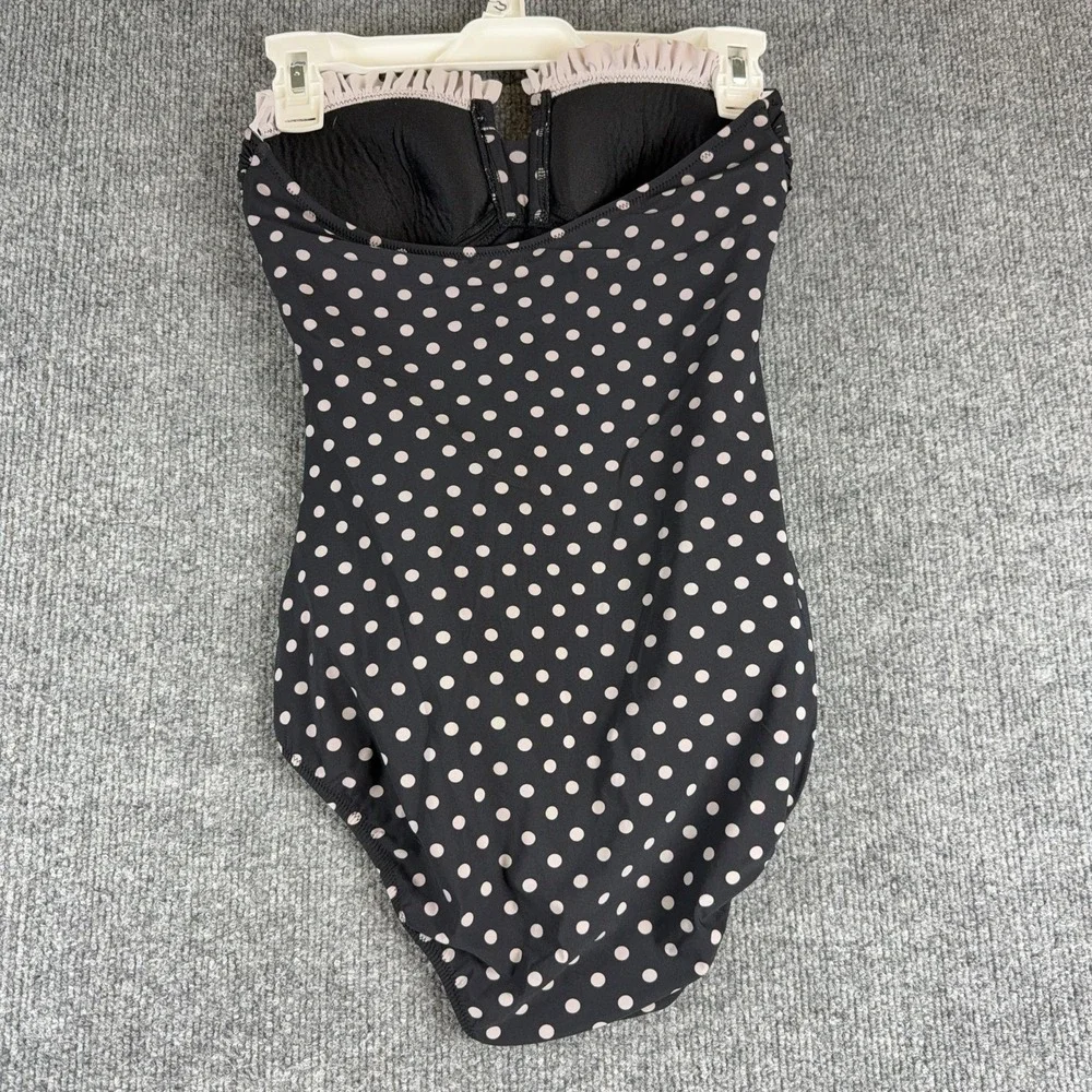 Profile Swimsuit Womens 8 Black Polka Dot Bandeau One Piece Ruffle Bow Ruched